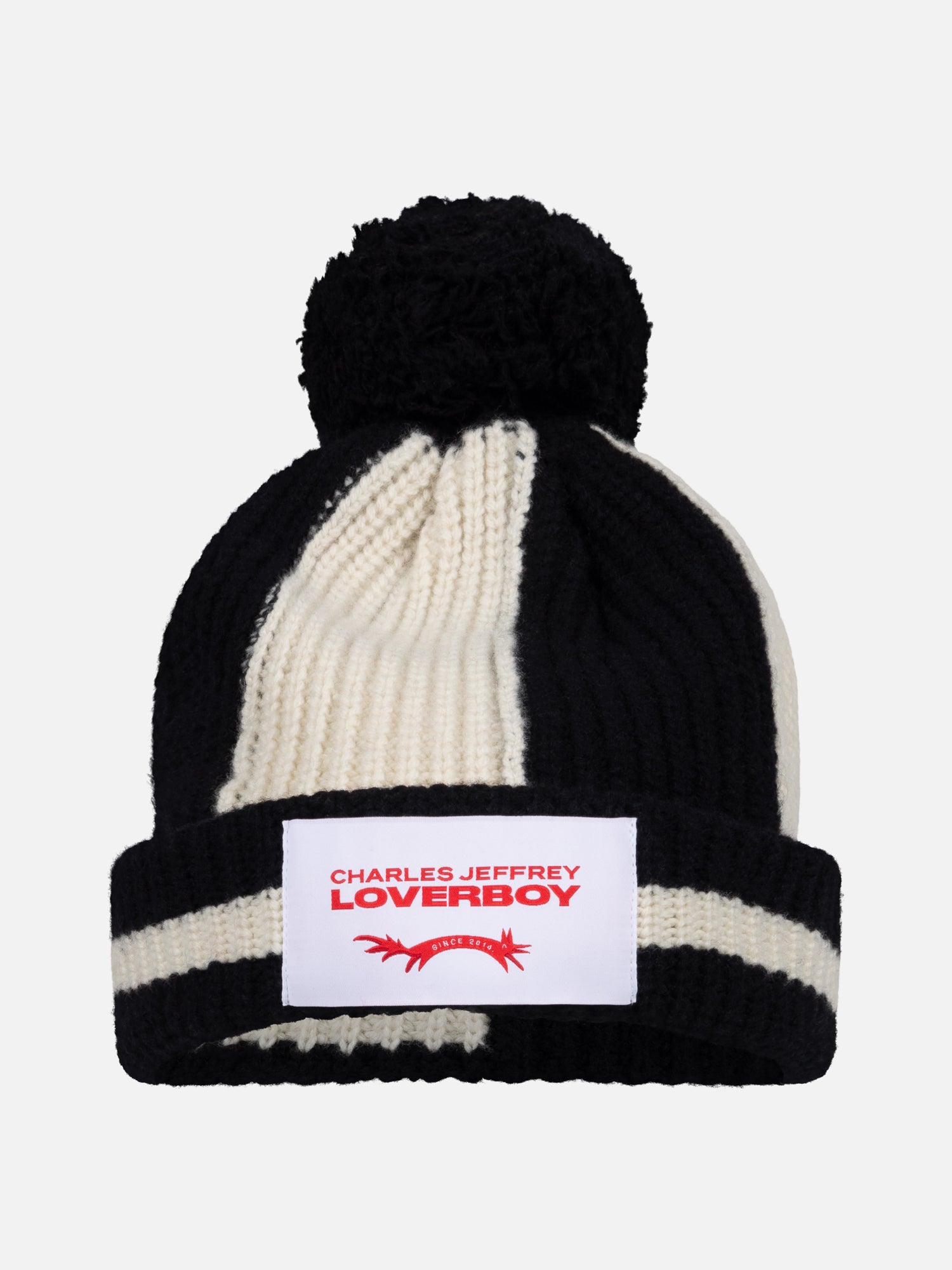 POMPOM BEANIE in BLACK ECRU