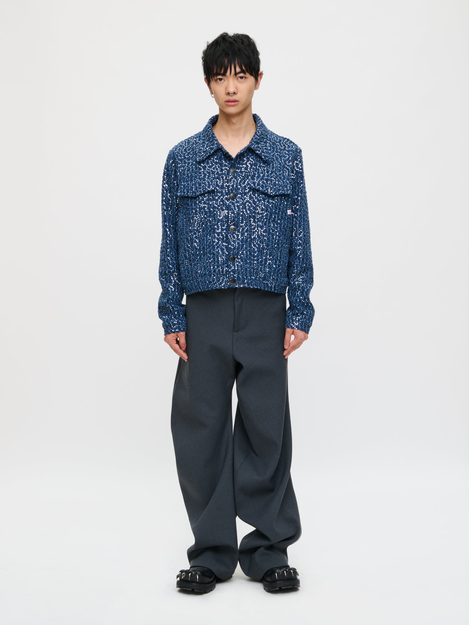 ART DENIM JACKET in DISTRESSED SEQUIN DENIM - Image 2