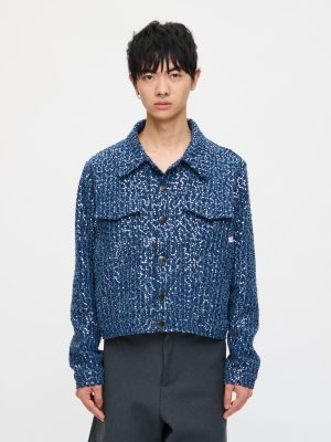 ART DENIM JACKET in DISTRESSED SEQUIN DENIM