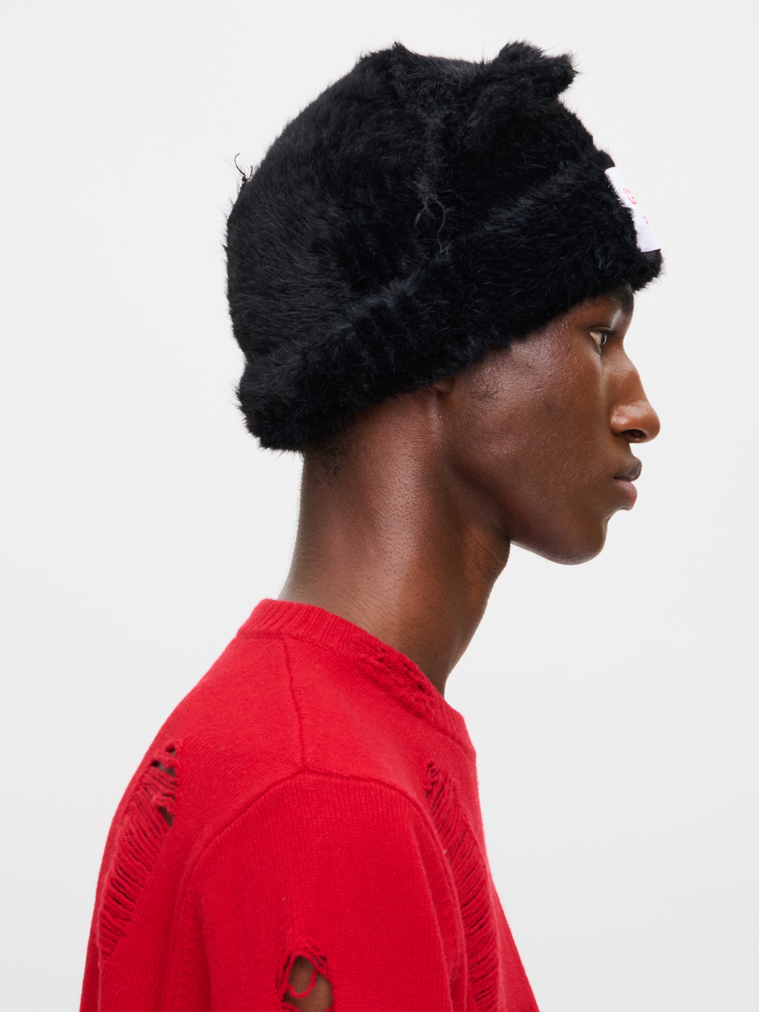 FLUFFY CHUNKY EARS BEANIE in BLACK - Image 5