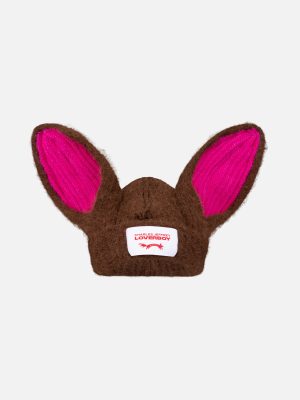 ARTISANAL RABBIT BEANIE in BROWN PINK