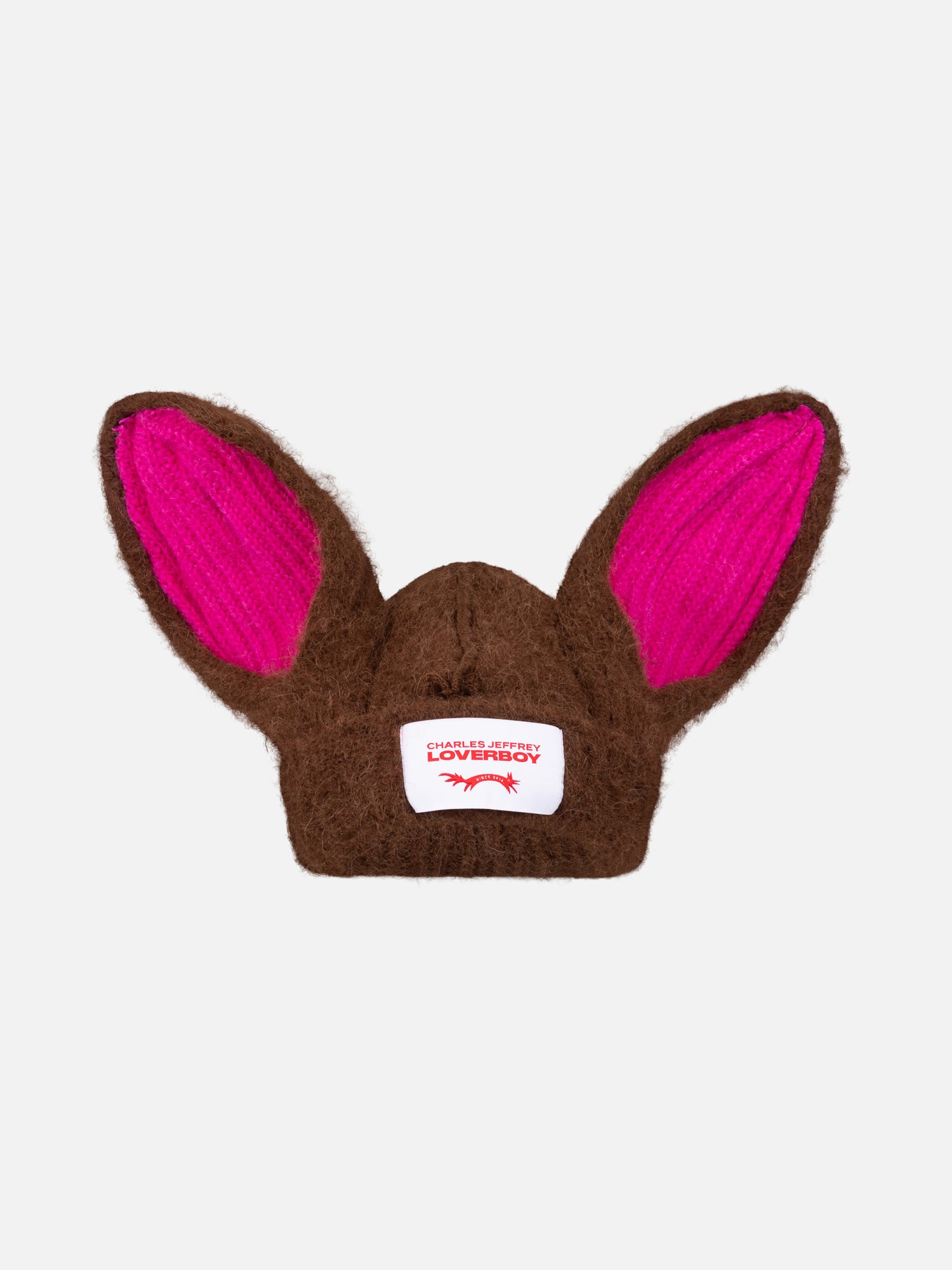 ARTISANAL RABBIT BEANIE in BROWN PINK