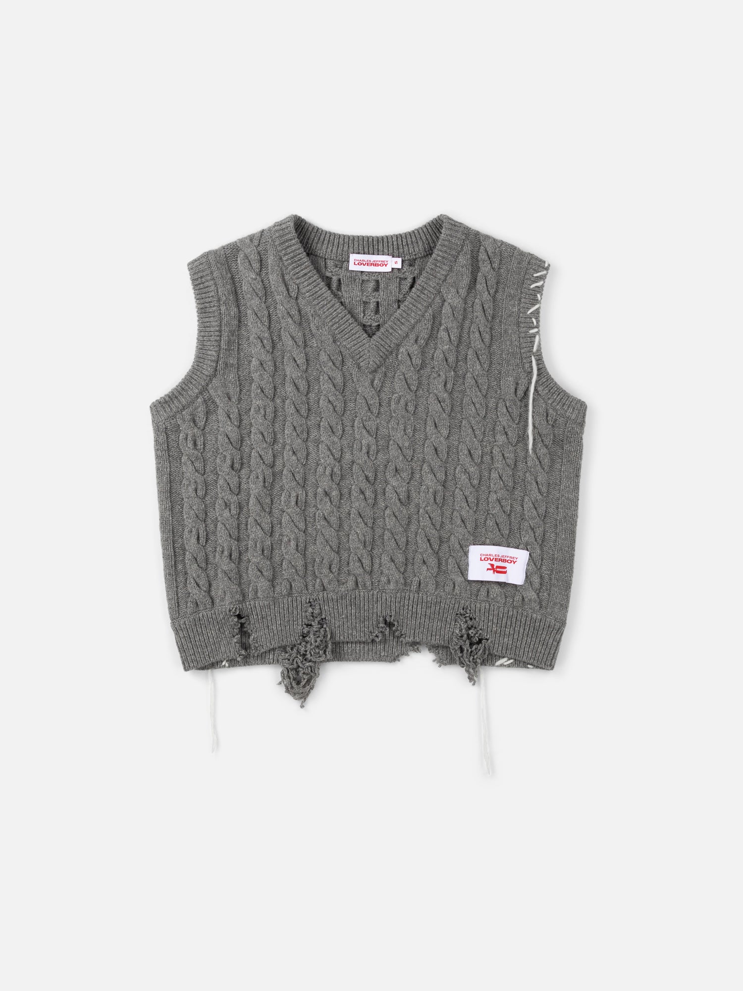 LABEL CABLE KNITTED VEST in GREY - Image 5