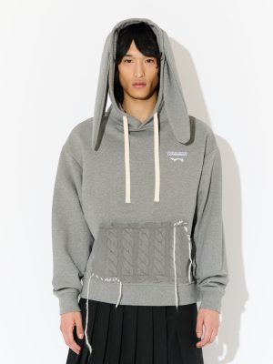 PATCH RABBIT EARS HOODY in GREY MARL GREY