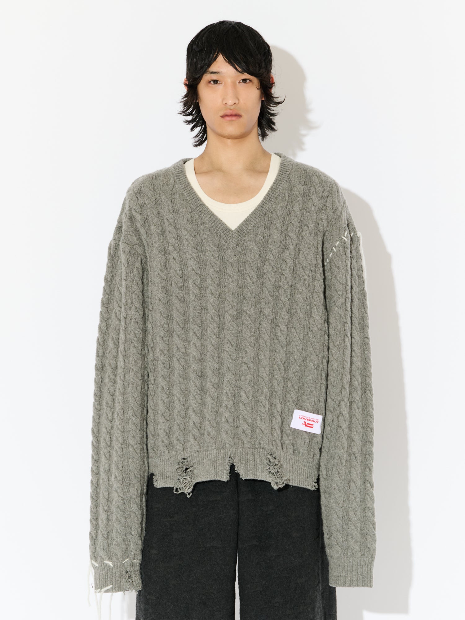 LABEL CABLE KNITTED JUMPER in GREY