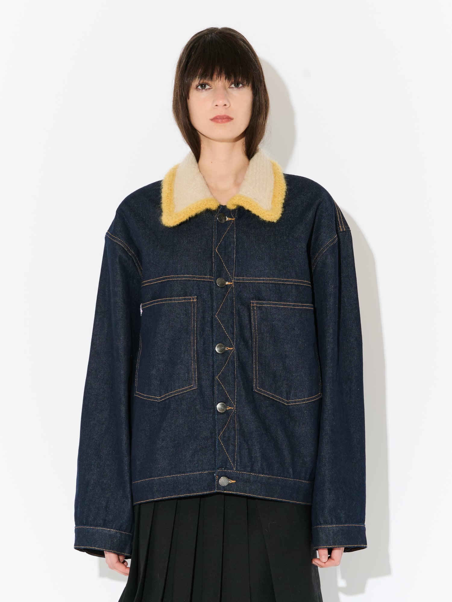 DENIM JACKET WITH KNITTED COLLAR in INDIGO DENIM - Image 3